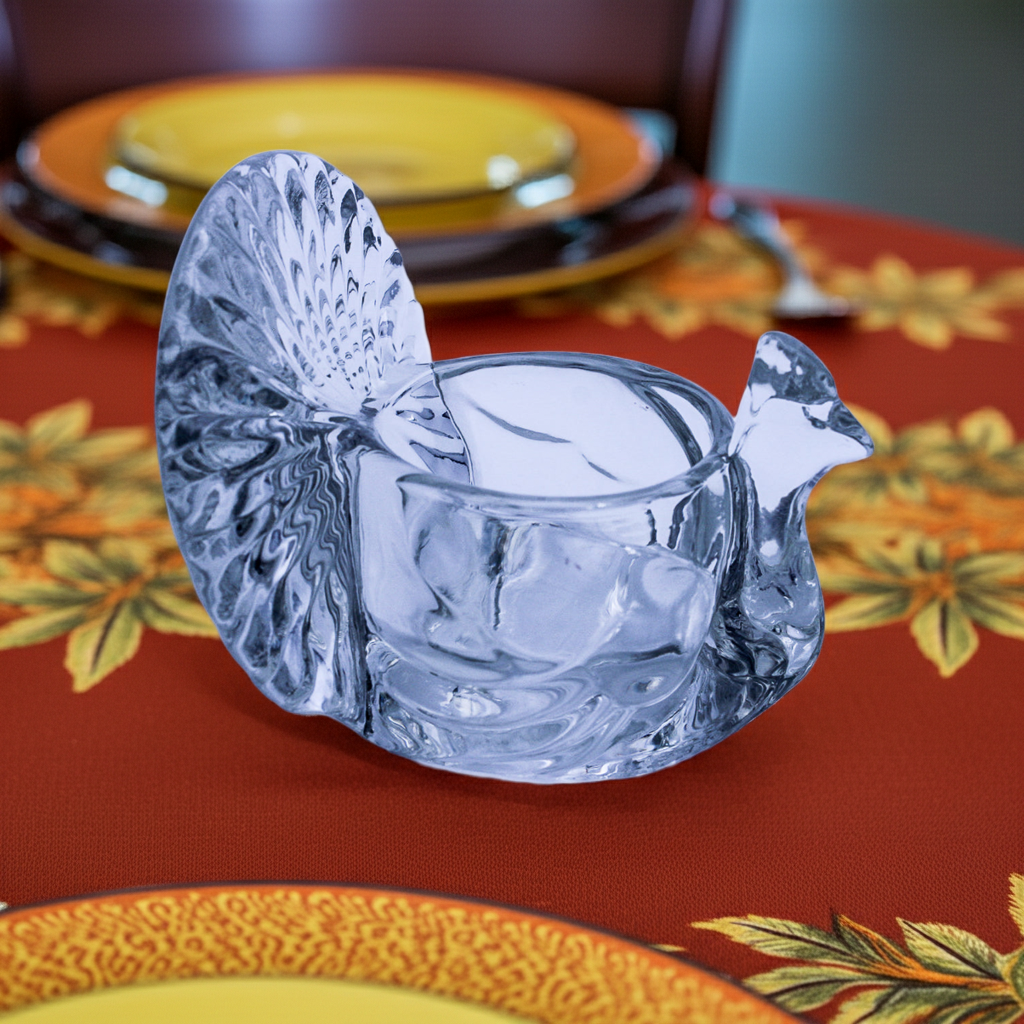 Vintage AVON 1979 Glass Turkey Tealight Holder Thanksgiving Decor