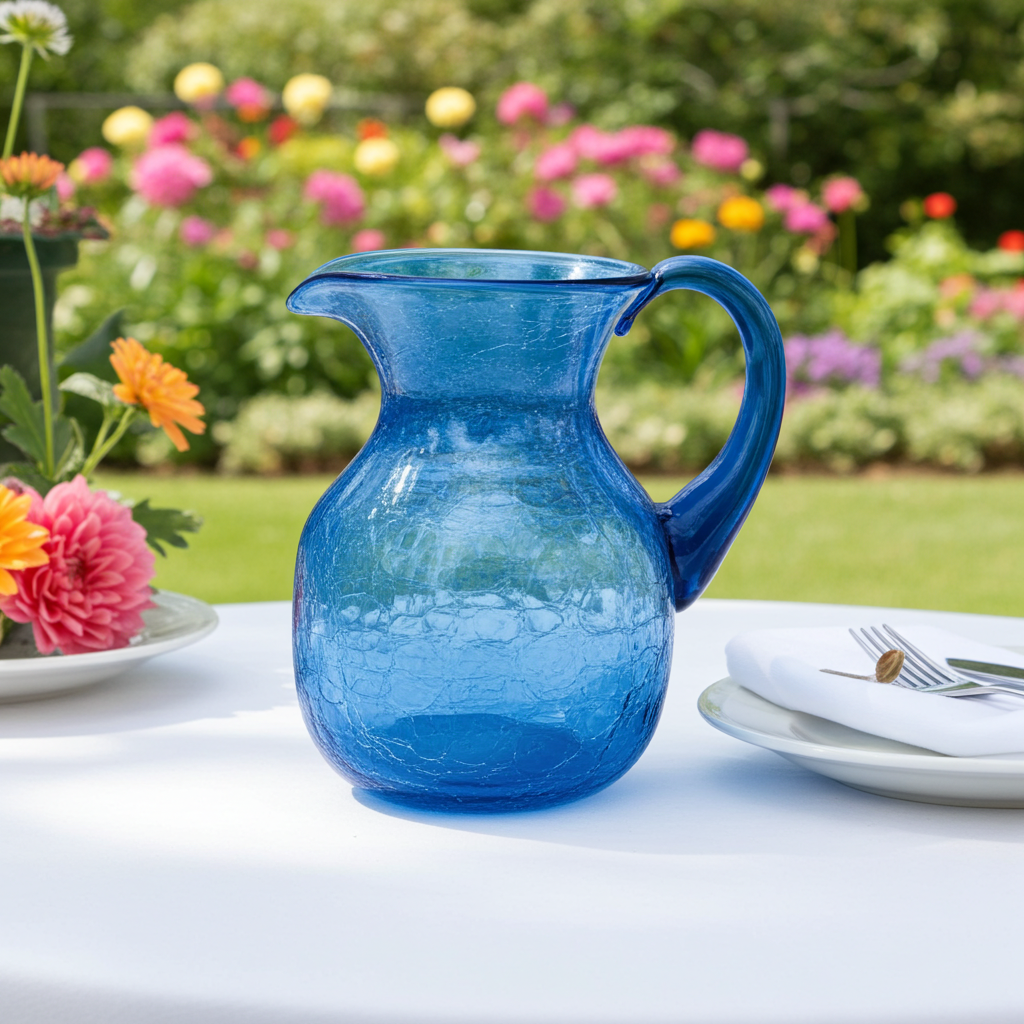 Vintage MCM Blenko 543 Teal Crackle Glass Pitcher, Rare Find