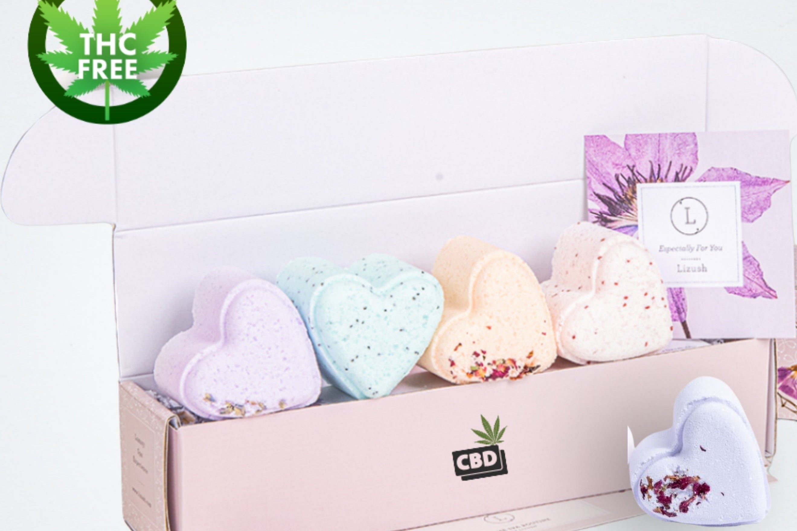 CBD -  5 Hearts Shaped Shower Steamers/ fizzies with CBD - in a Gift Box (THC free)