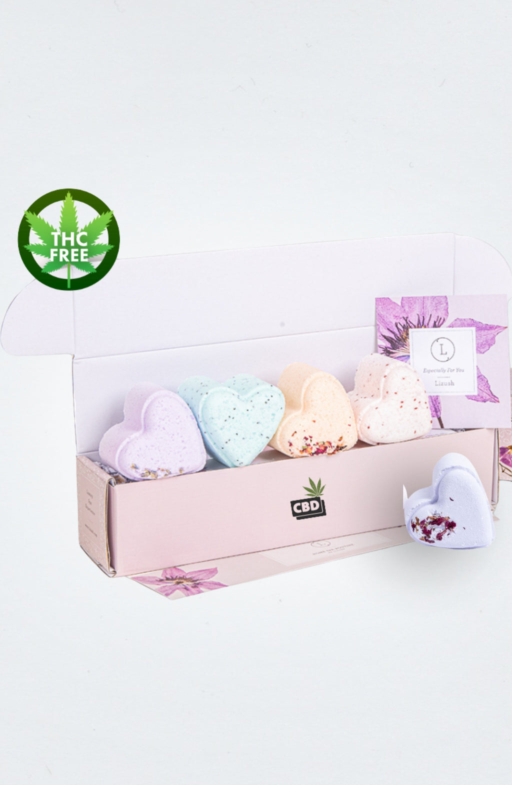 Bath Bombs with CBD -  5 Hearts Shaped with CBD - in a Gift Box (THC free)