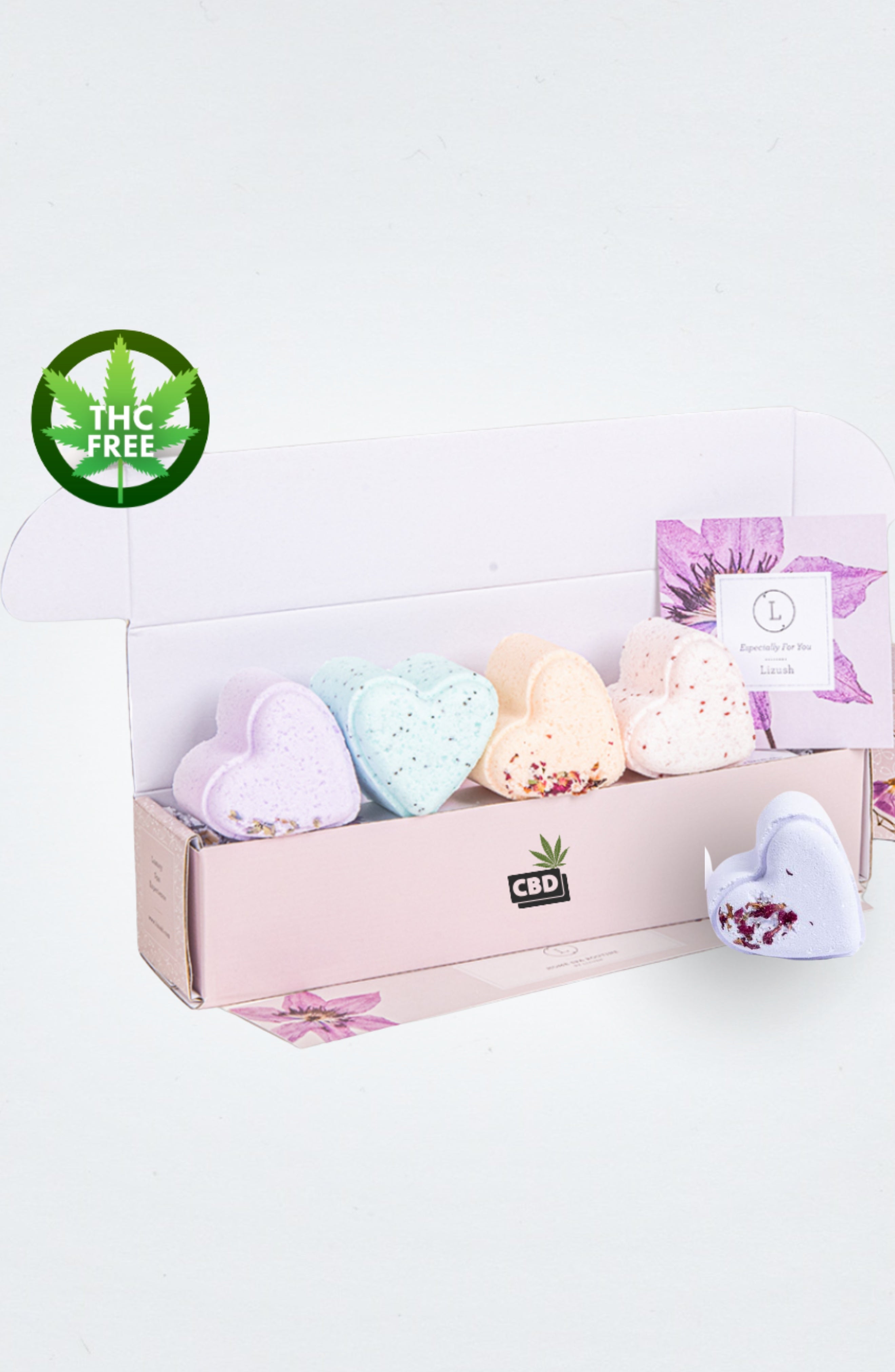 Bath Bombs with CBD -  5 Hearts Shaped with CBD - in a Gift Box (THC free)