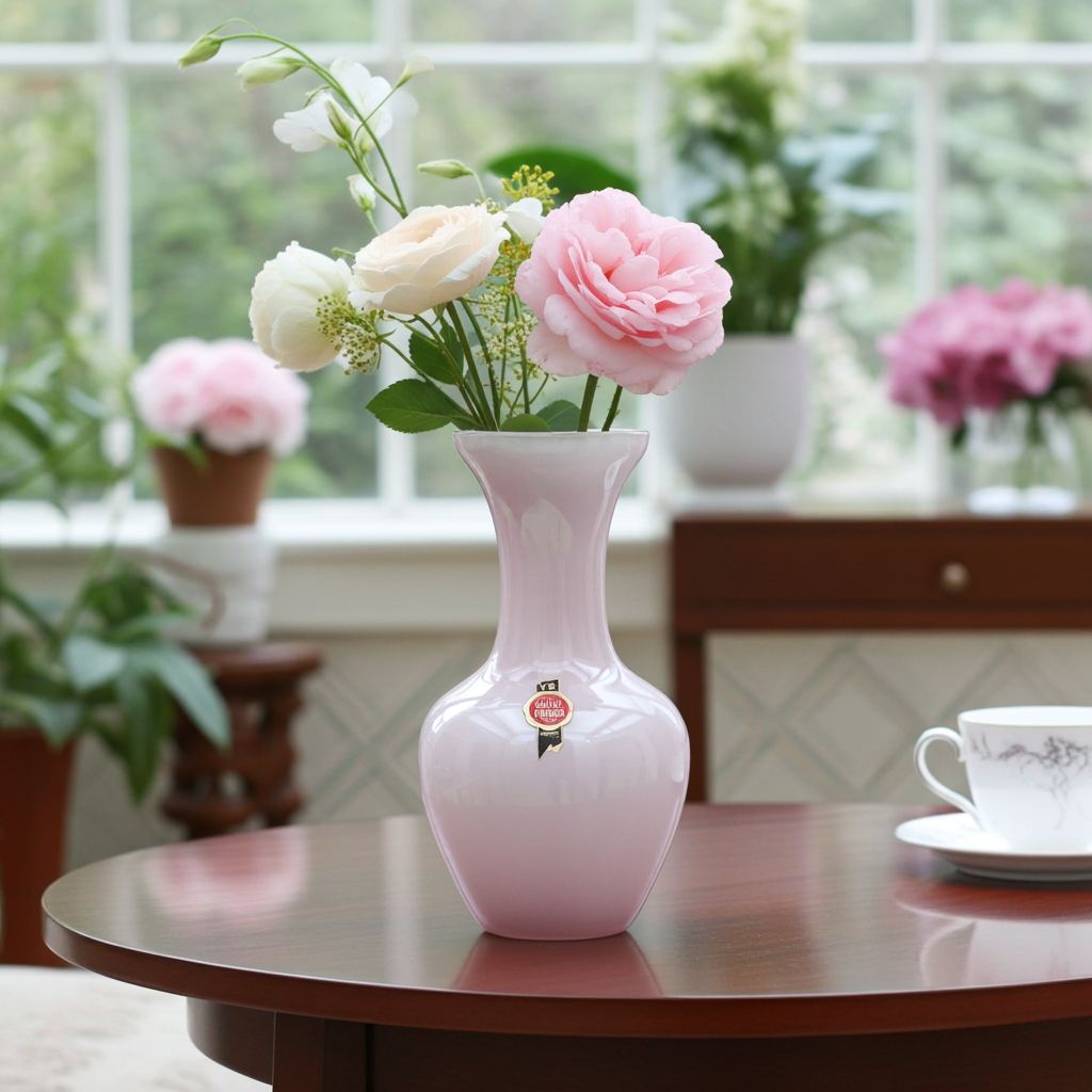 Rare Large Soft Pink Opaline Florence Vase, Made in Italy