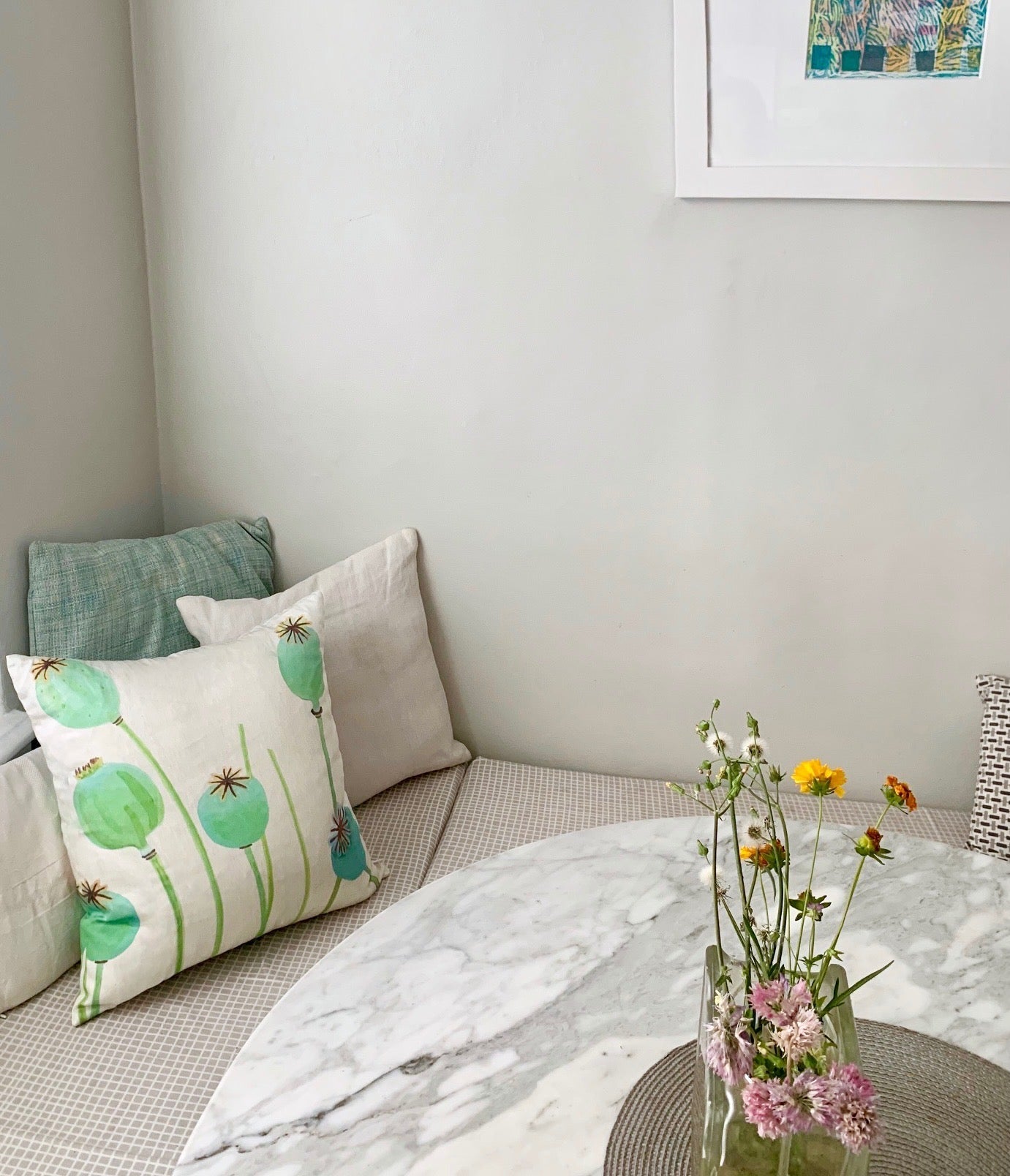 Throw Pillow: Poppy Pods on Ecru