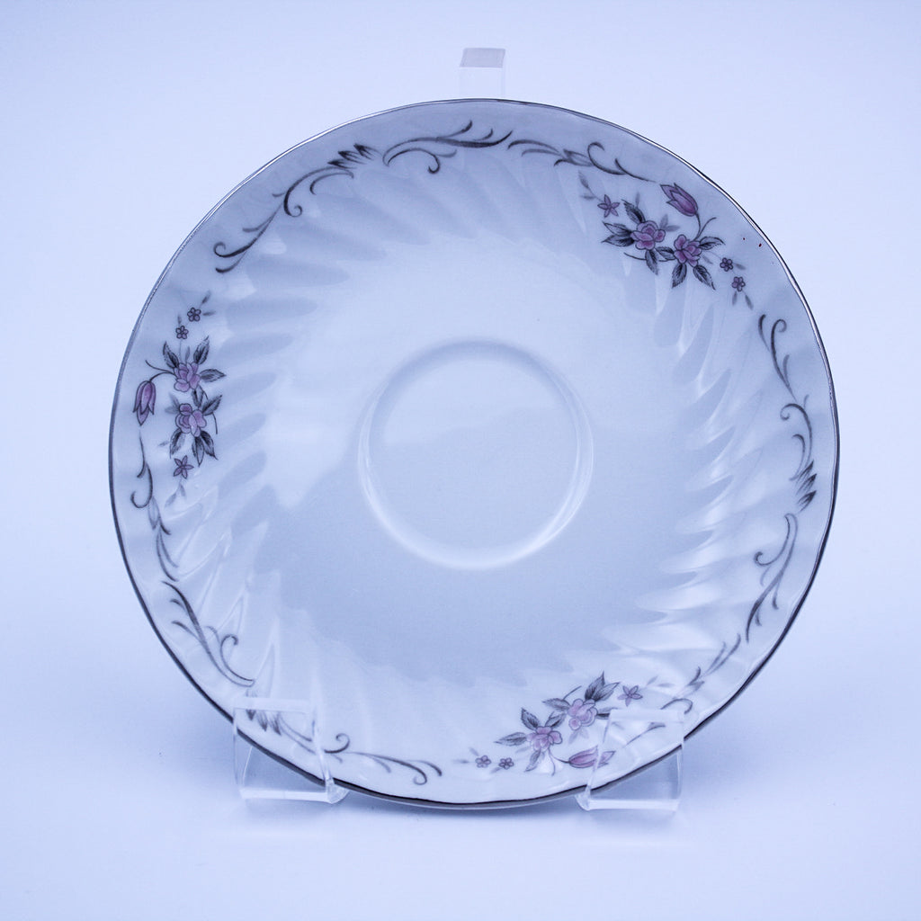 Gold Standard GST1 Porcelain Tea Saucer – Pink Rosebud Silver Edge Vintage