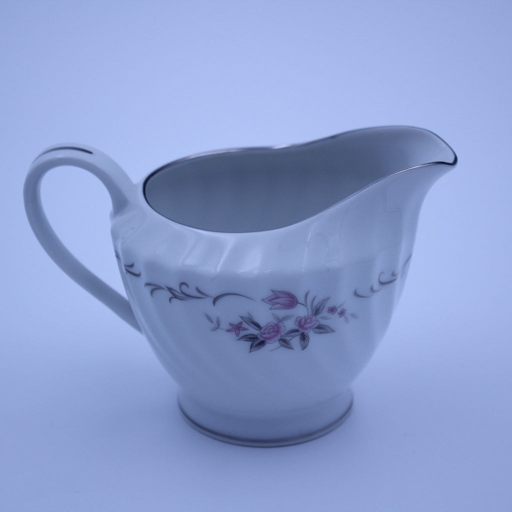 Gold Standard GST1 Porcelain Sugar Creamer – Pink Rosebud Silver Edge Vintage