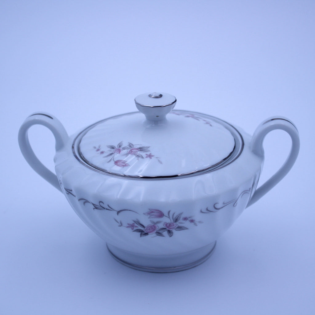 Gold Standard GST1 Porcelain Sugar Creamer – Pink Rosebud Silver Edge Vintage