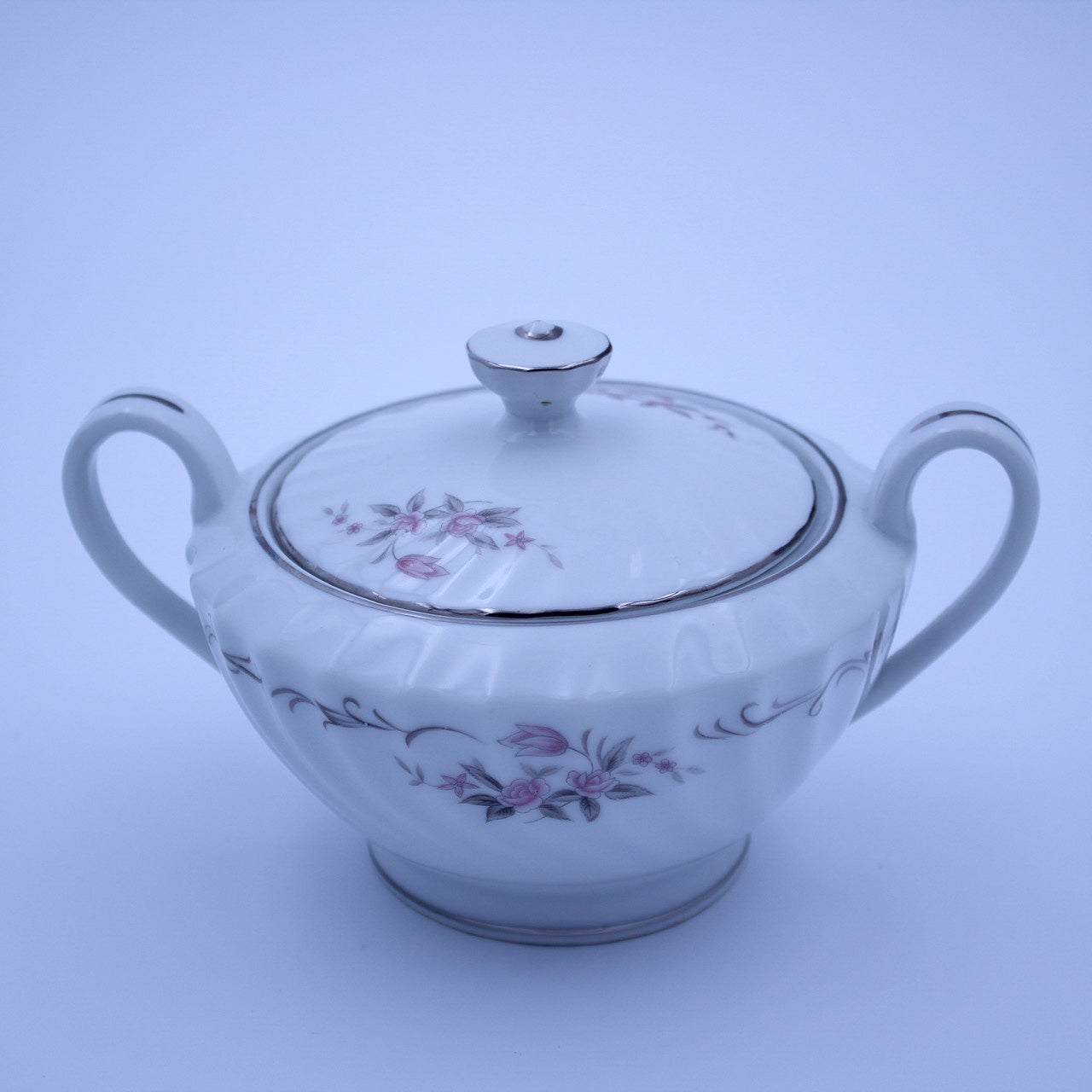 Gold Standard GST1 Porcelain Sugar Creamer – Pink Rosebud Silver Edge Vintage