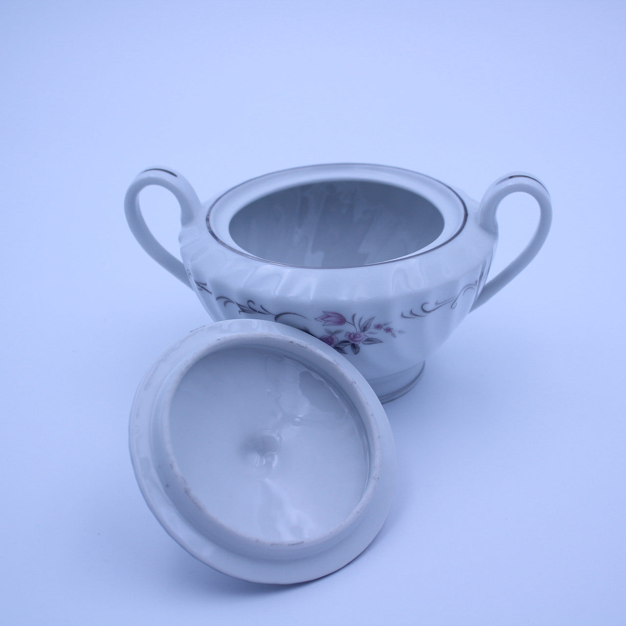 Gold Standard GST1 Porcelain Sugar Creamer – Pink Rosebud Silver Edge Vintage