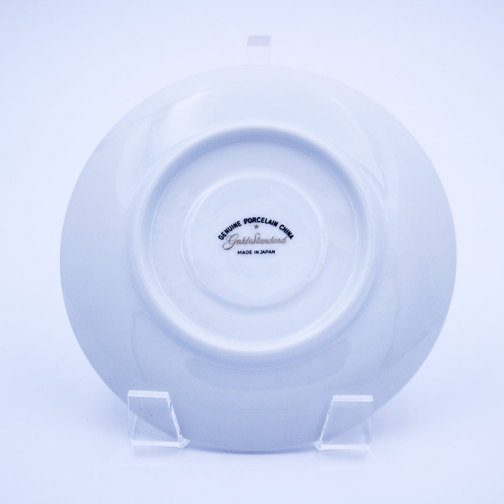 Gold Standard GST1 Porcelain Tea Saucer – Pink Rosebud Silver Edge Vintage