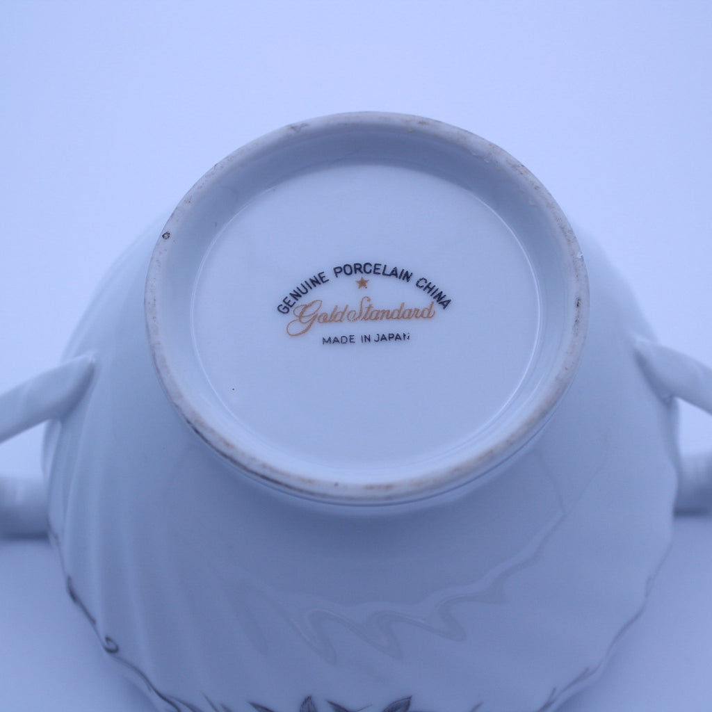 Gold Standard GST1 Porcelain Sugar Creamer – Pink Rosebud Silver Edge Vintage