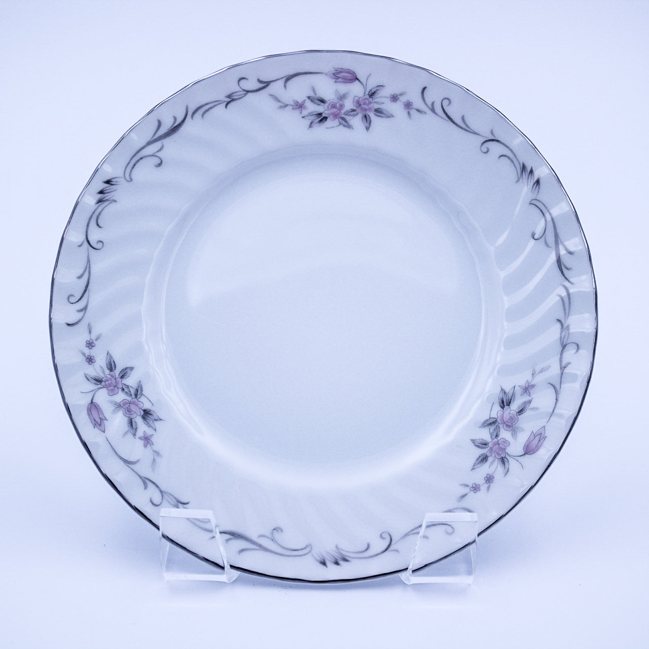 Gold Standard GST1 Porcelain Bread Plate – Pink Rosebud Silver Edge Vintage