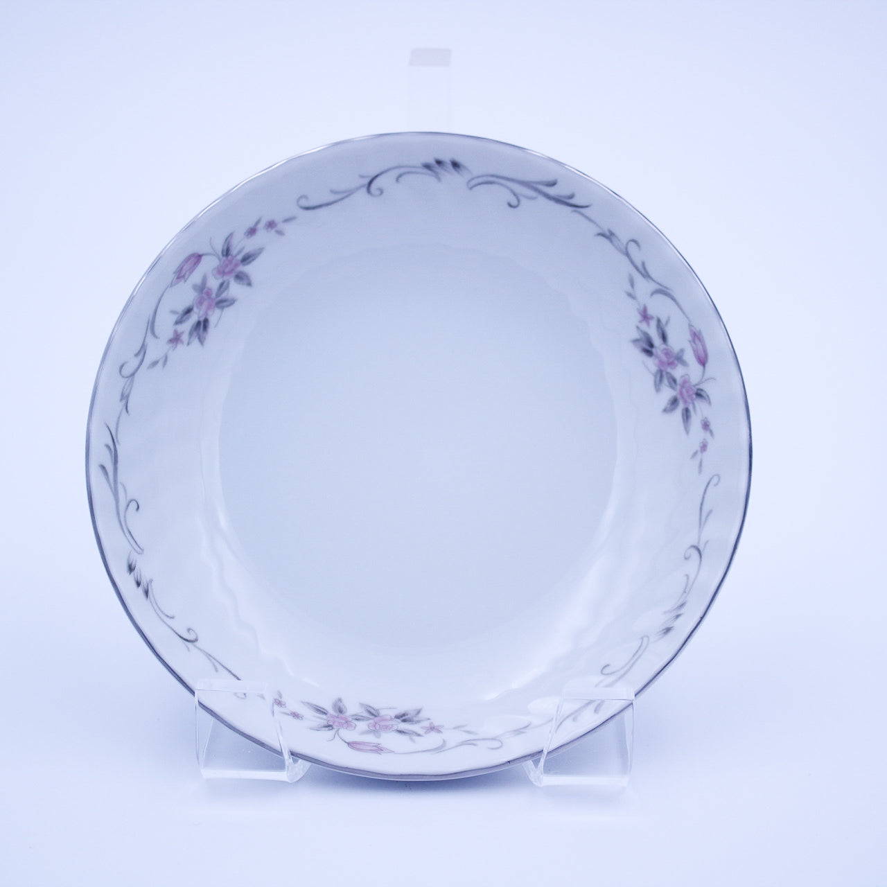 Gold Standard GST1 Porcelain Fruit Dessert Bowl – Pink Rosebud Silver Edge Vintage