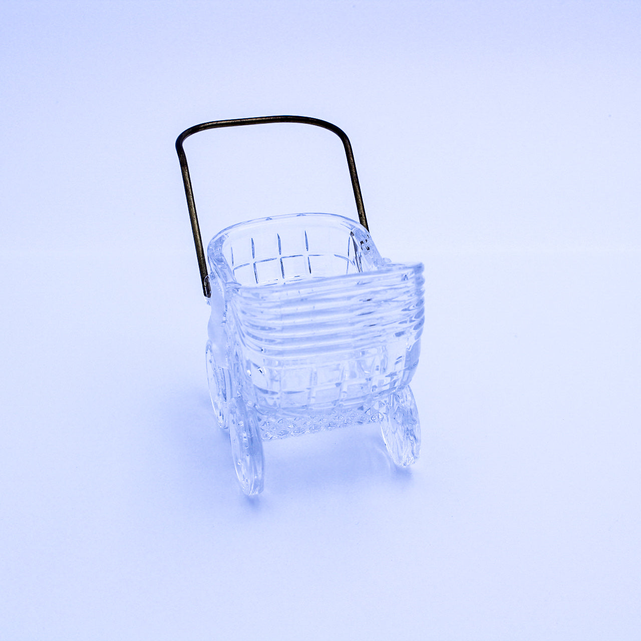 Crystal Glass Baby Carriage w/ Brass Handle, Bear & Heart Motif