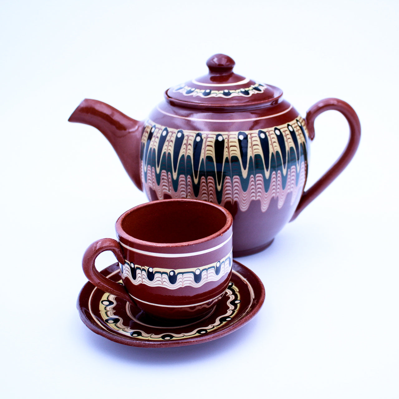 Vintage Bulgarian Troyan Redware Teapot – Peacock’s Eye Folk Pottery