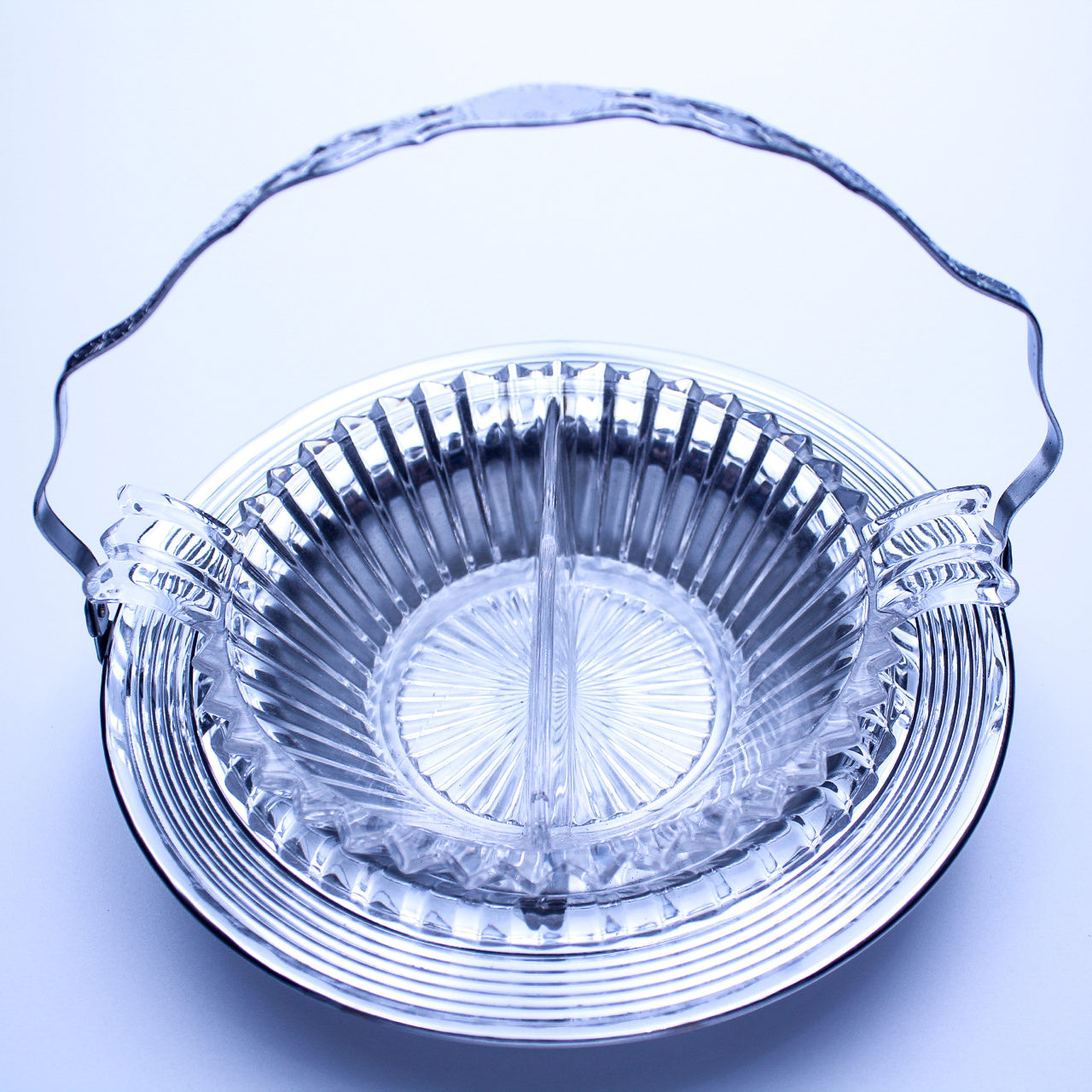 Mid‑Century Chrome Tray w/ Glass Insert for Candy or Nuts Vintage