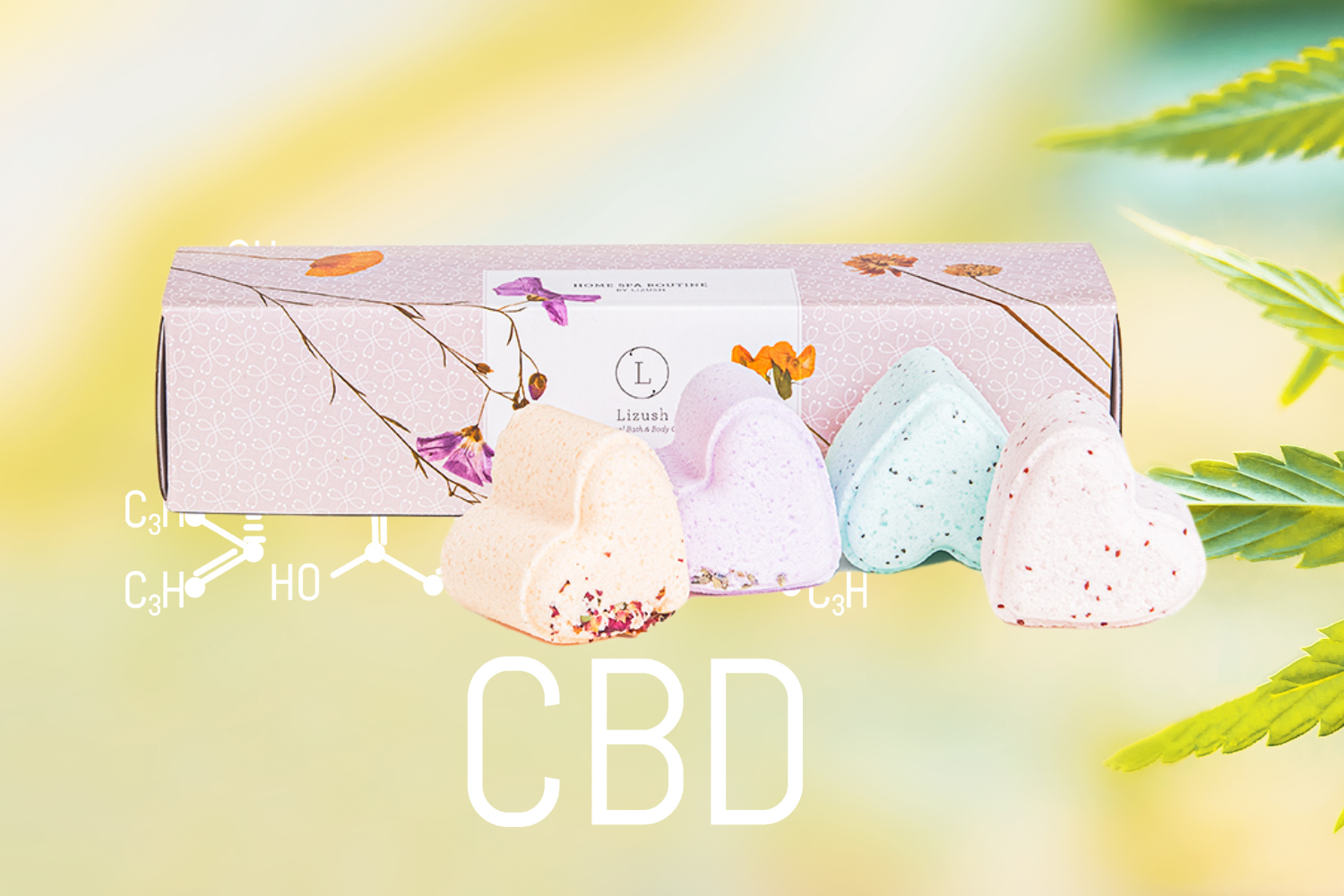 Bath Bombs with CBD -  5 Hearts Shaped with CBD - in a Gift Box (THC free)