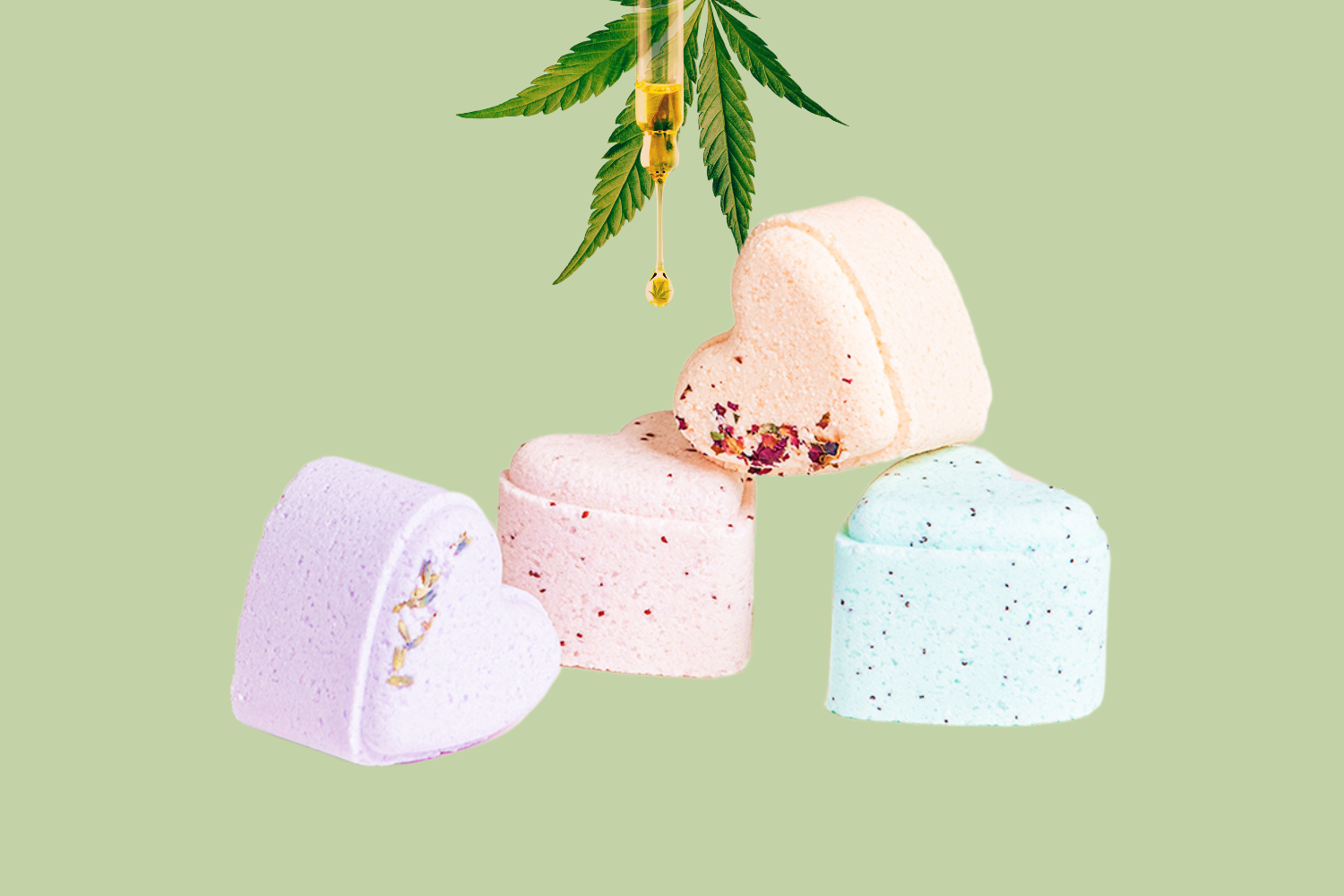 Bath Bombs with CBD -  5 Hearts Shaped with CBD - in a Gift Box (THC free)