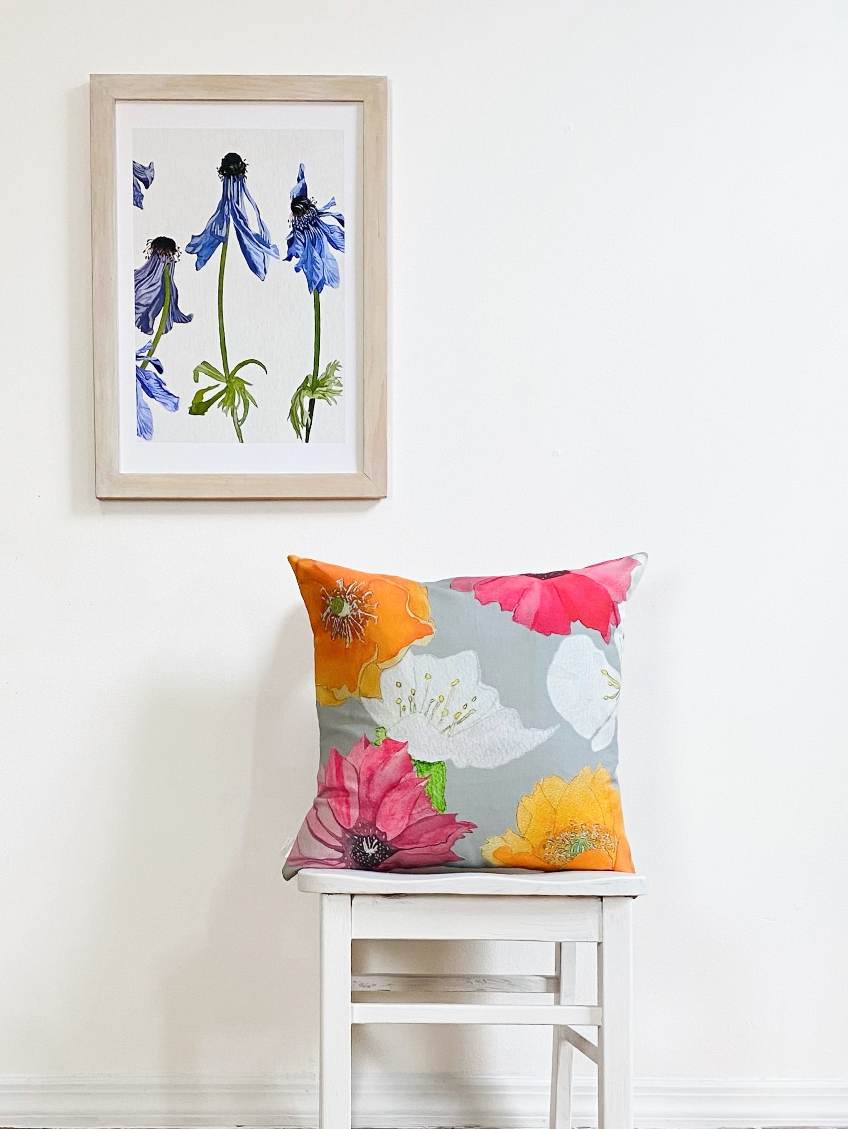 Throw Pillow: Cactus Flowers on Grey