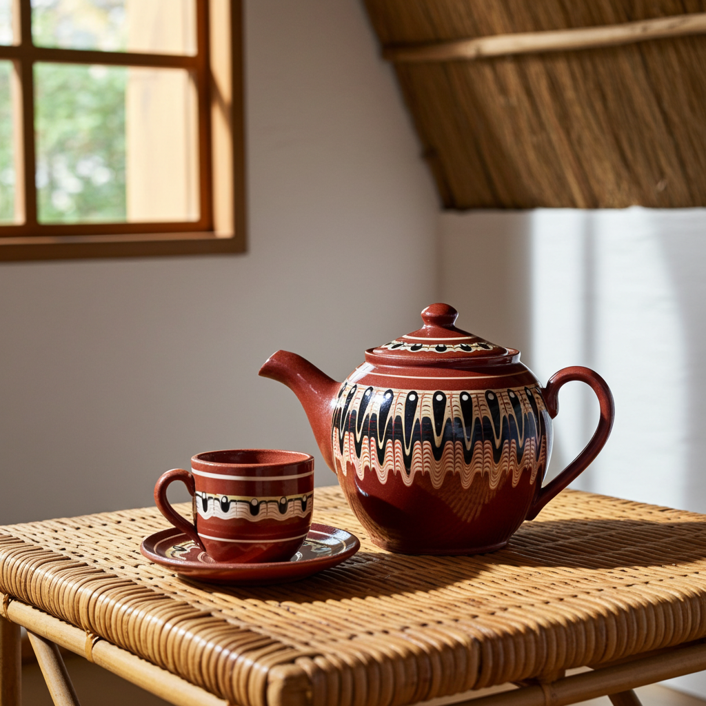 Vintage Bulgarian Troyan Redware Teapot – Peacock’s Eye Folk Pottery