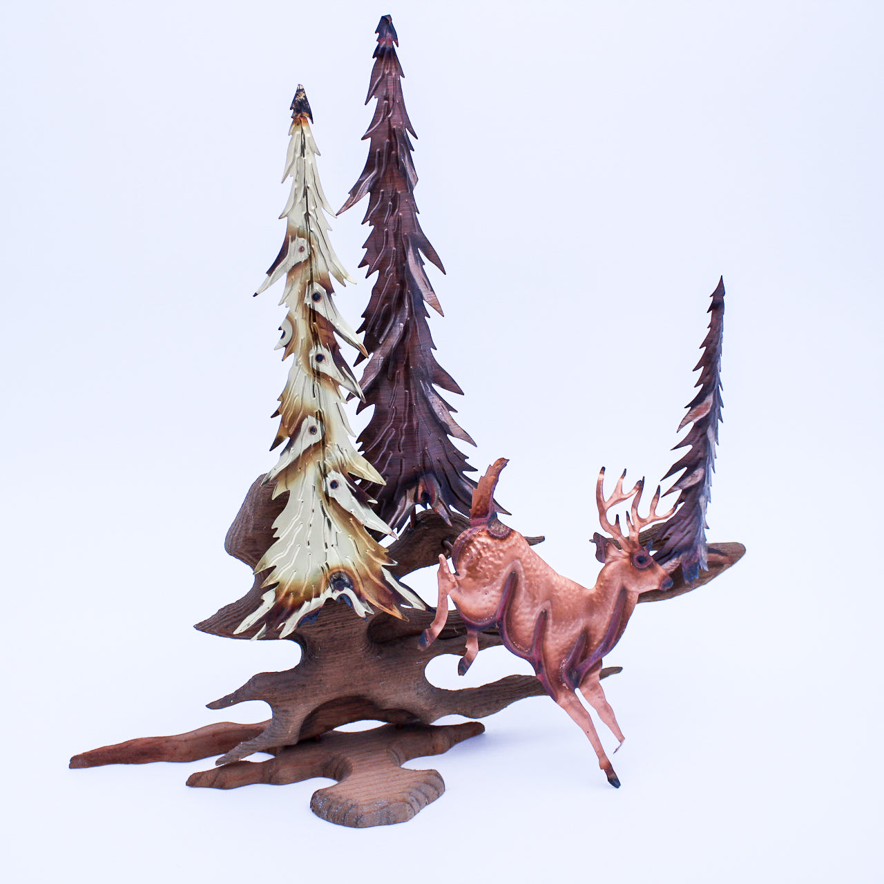 Vintage 1970s Home Interiors Handmade Deer Sculpture Wood Brass Copper