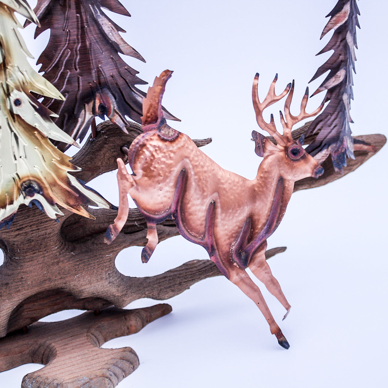 Vintage 1970s Home Interiors Handmade Deer Sculpture Wood Brass Copper