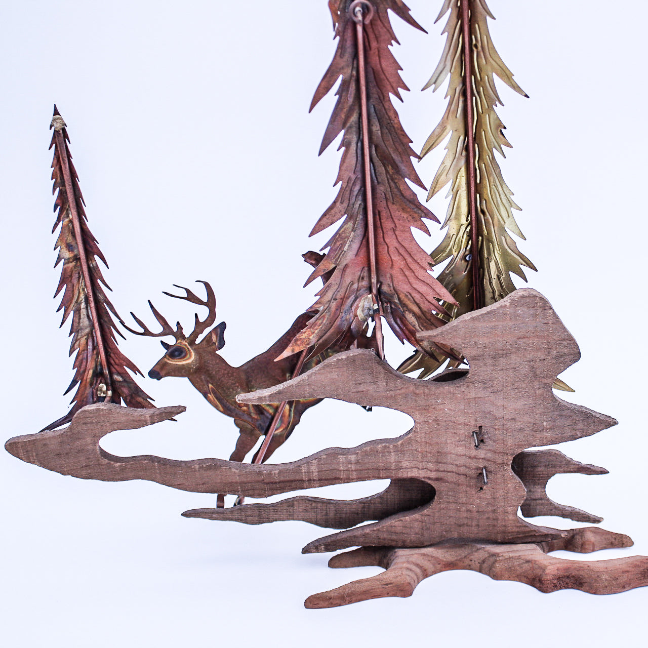 Vintage 1970s Home Interiors Handmade Deer Sculpture Wood Brass Copper