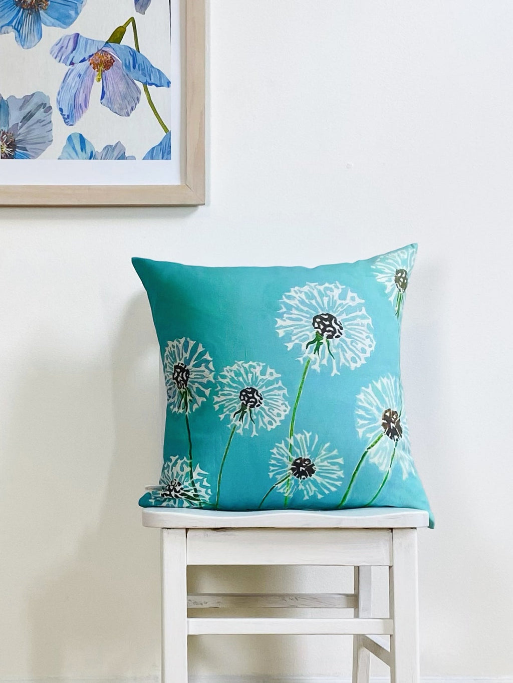 Throw Pillow: Dandelions on Aqua