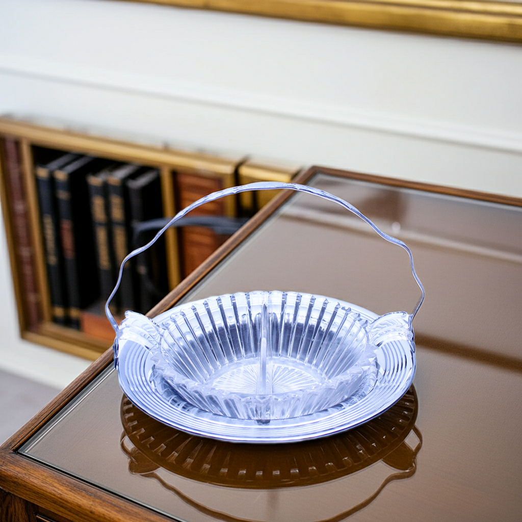 Mid‑Century Chrome Tray w/ Glass Insert for Candy or Nuts Vintage