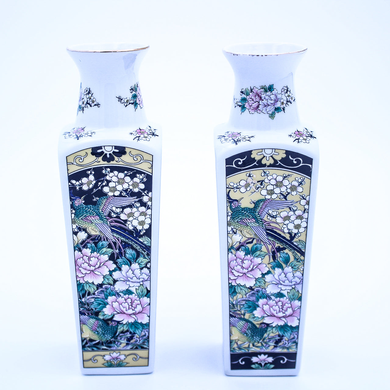 Vintage Empress by Haruta Ceramic Vases Set, Floral & Bird Square Design