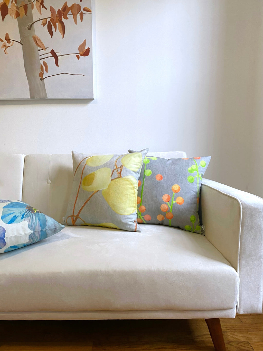 Throw Pillow: Milkweed on Pale Grey