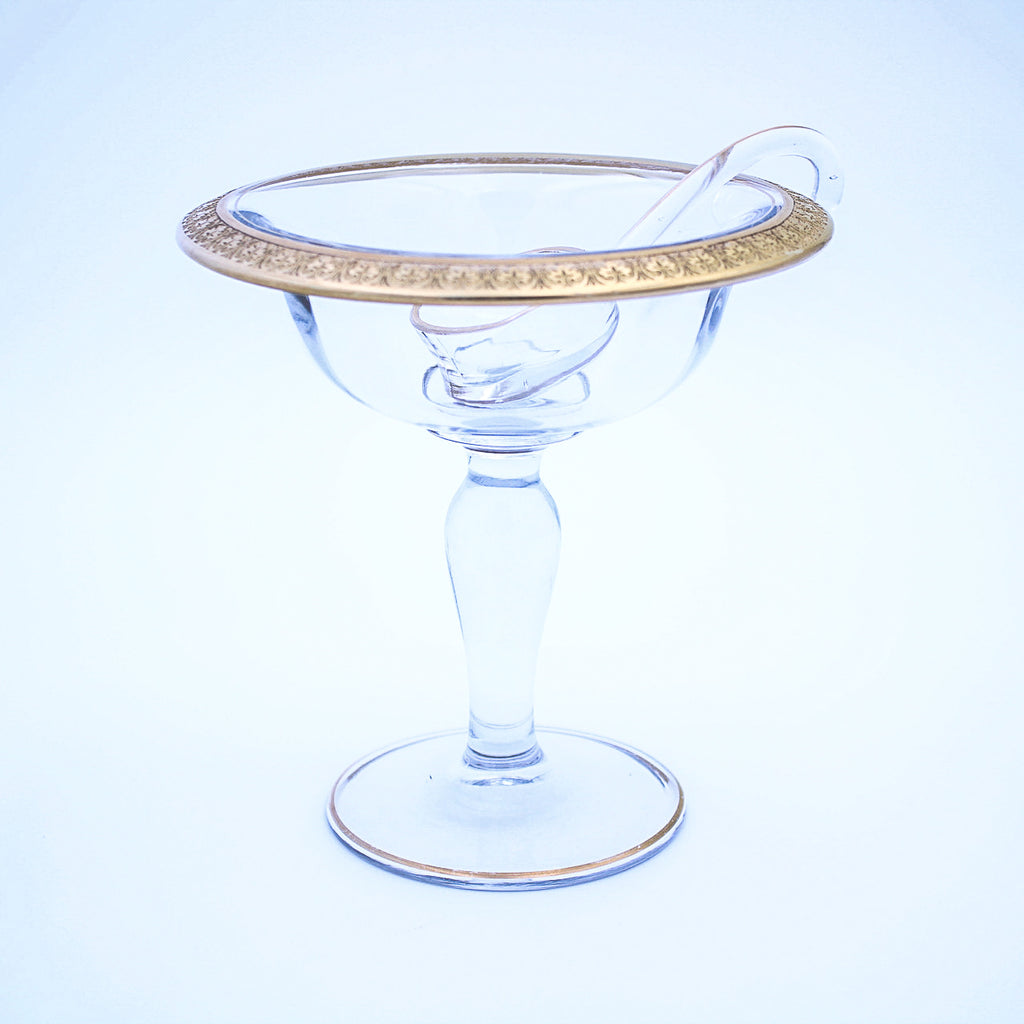 Vintage Tiffin Franciscan Compote w/ Etched Gold Rim & Scoop