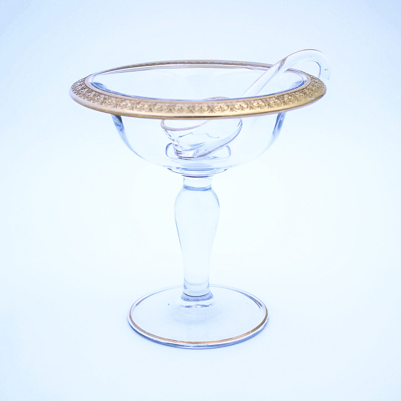 Vintage Tiffin Franciscan Compote w/ Etched Gold Rim & Scoop