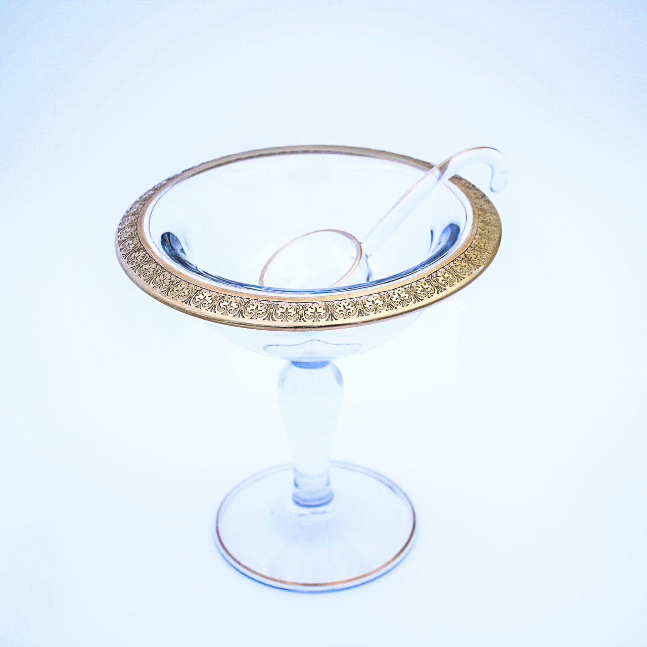 Vintage Tiffin Franciscan Compote w/ Etched Gold Rim & Scoop