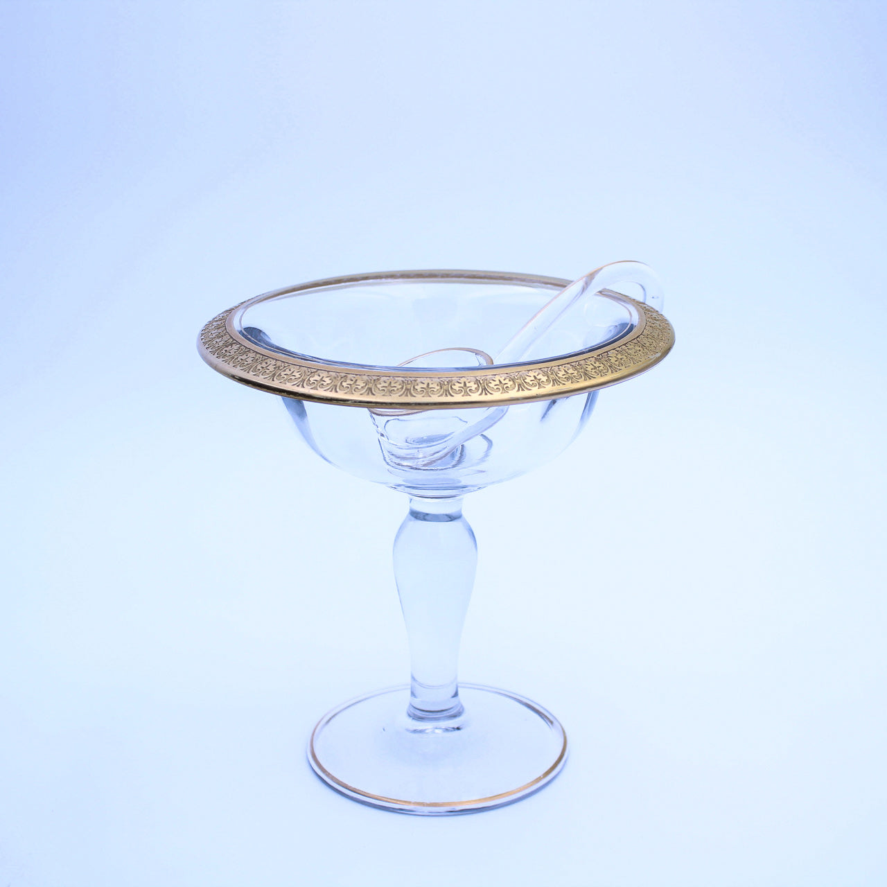 Vintage Tiffin Franciscan Compote w/ Etched Gold Rim & Scoop