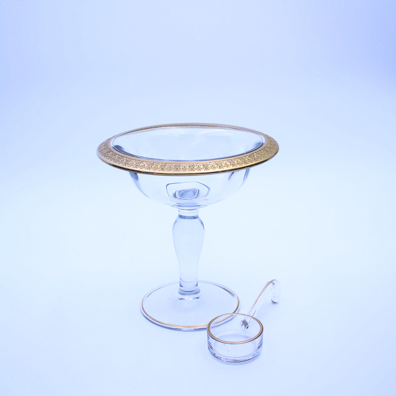 Vintage Tiffin Franciscan Compote w/ Etched Gold Rim & Scoop