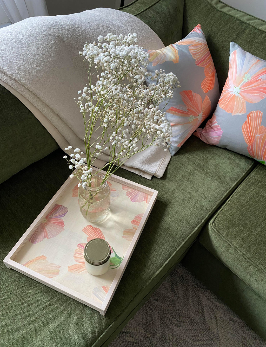 Throw Pillow: Hibiscus on Grey