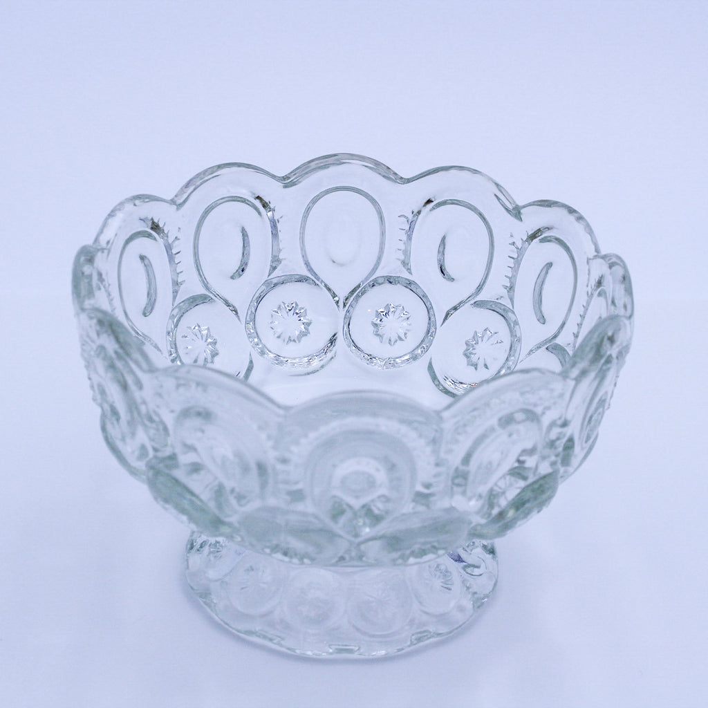 Vintage L.E. Smith Moon & Star Clear Glass Pedestal Dish Bowl 6"