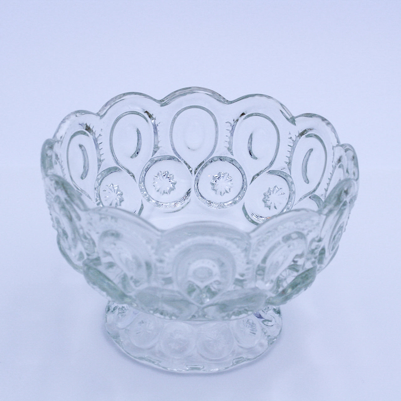 Vintage L.E. Smith Moon & Star Clear Glass Pedestal Dish Bowl 6"