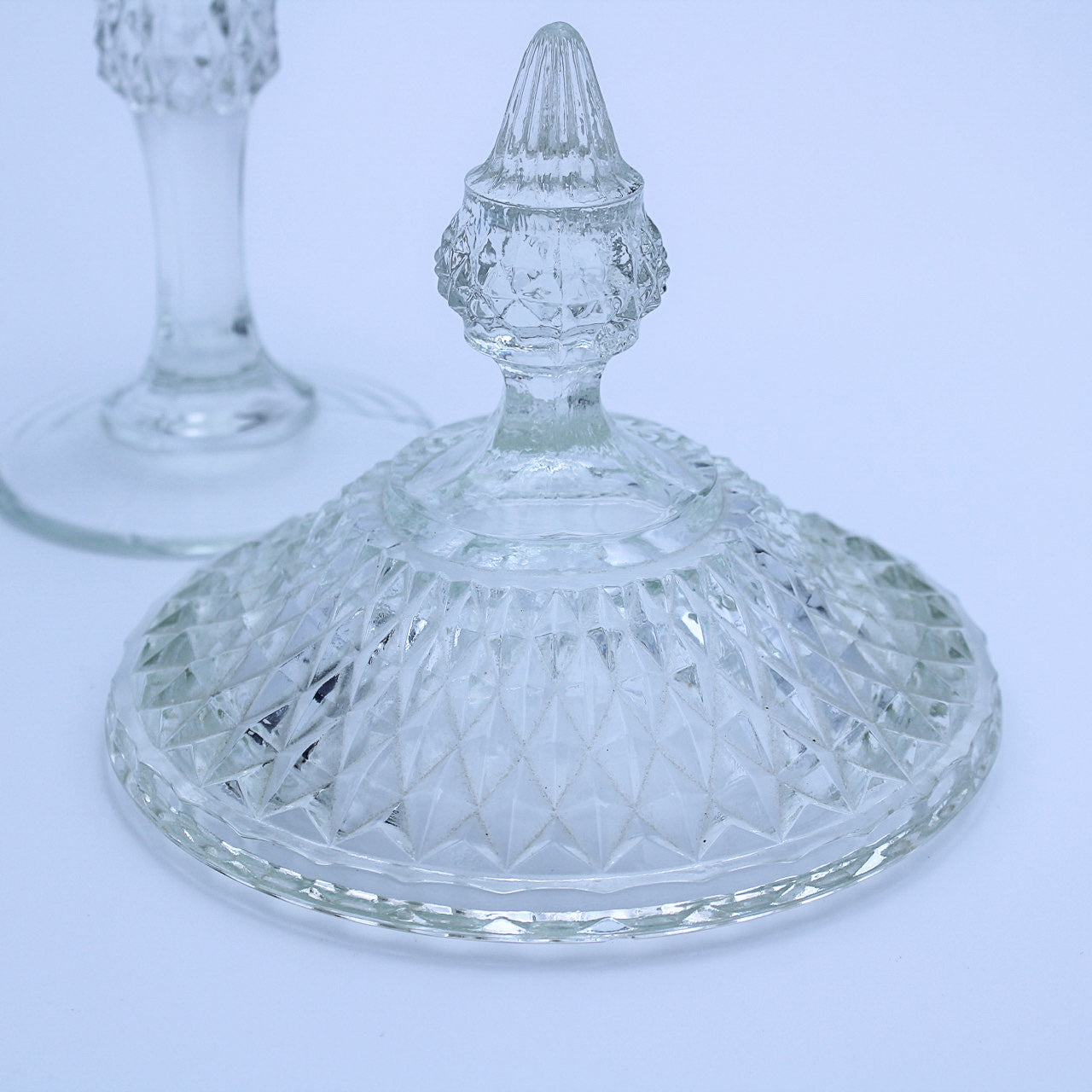 Vintage Indiana Glass Diamond Point Pedestal Candy Dish w/ Lid, 12"
