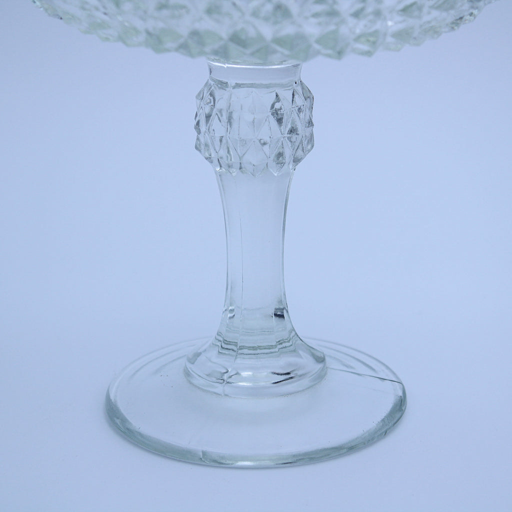 Vintage Indiana Glass Diamond Point Pedestal Candy Dish w/ Lid, 12"