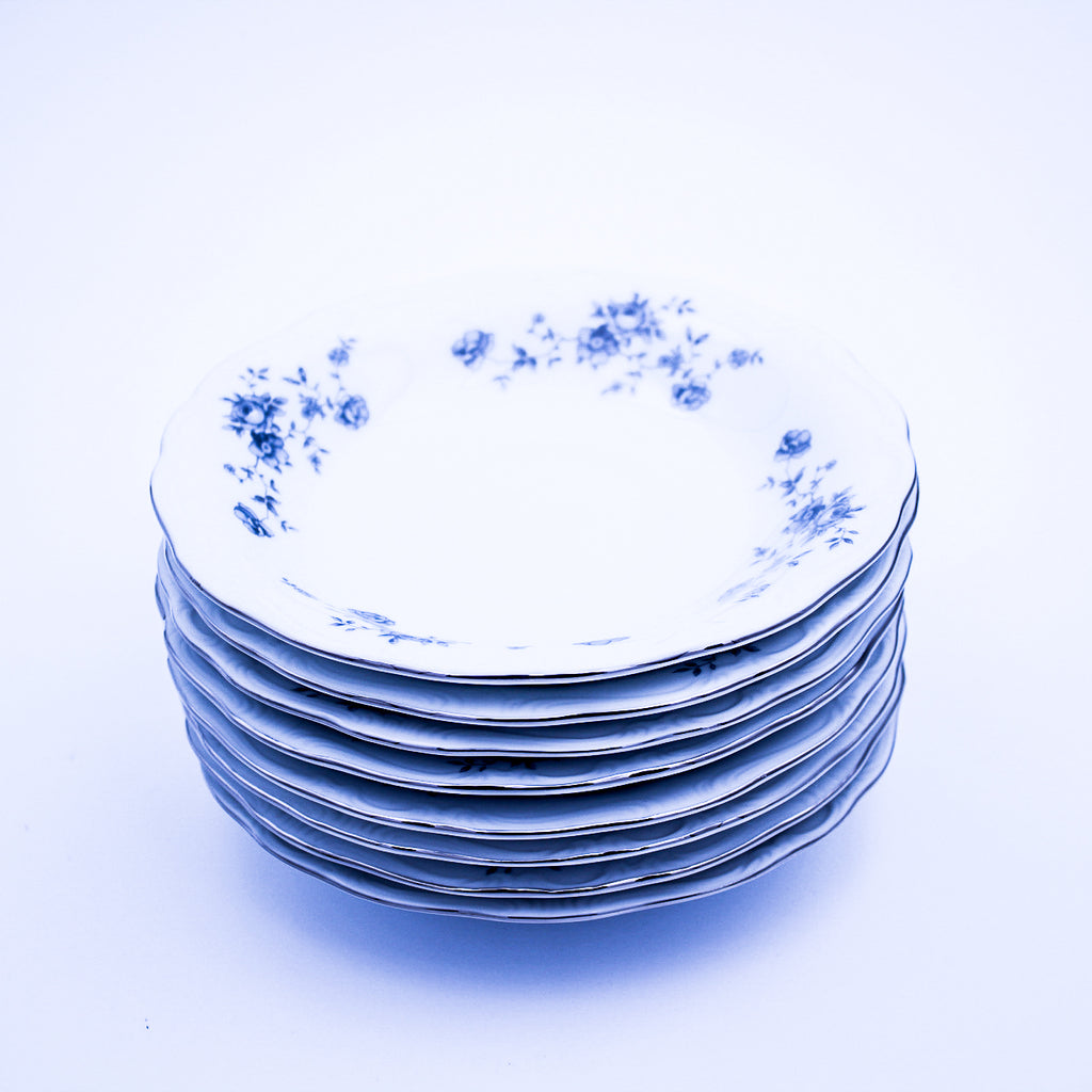 Johann Haviland Blue Garland Tea Saucers Set of 8 – Platinum Trim