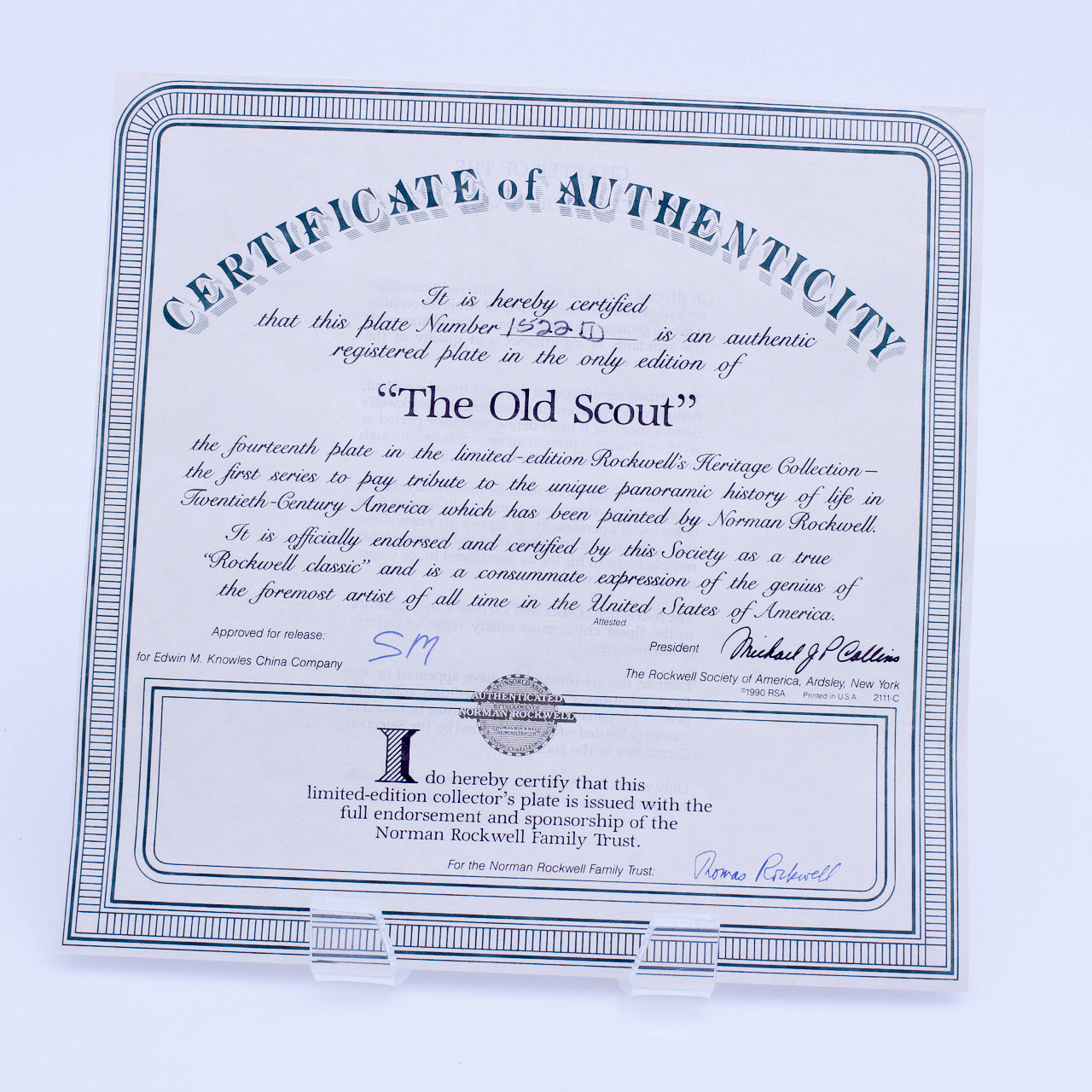 Norman Rockwell Plate – The Old Scout – Knowles Heritage – COA & Box – 1990