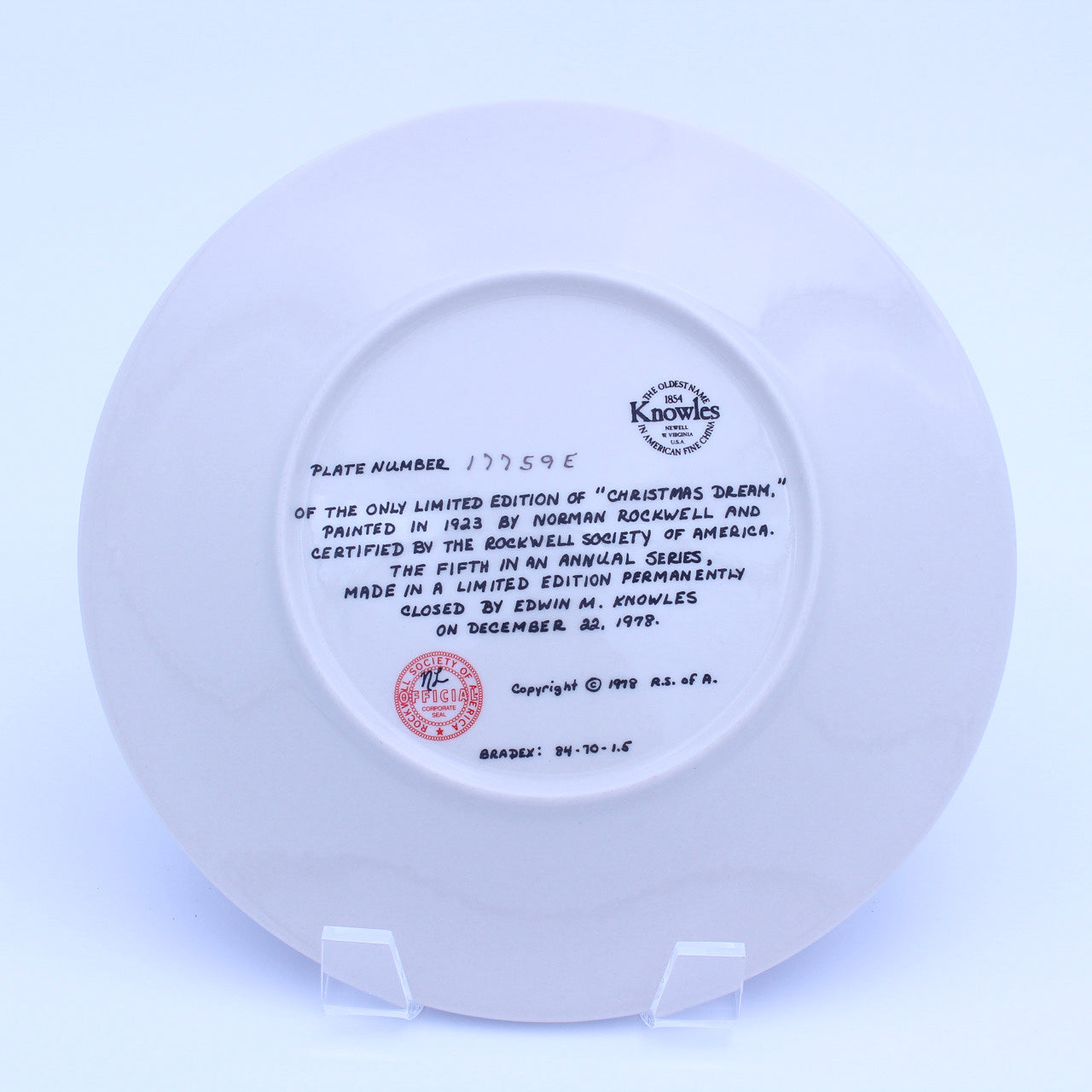 Norman Rockwell Plate – Christmas Dream – Knowles Heritage – COA & Box – 1978