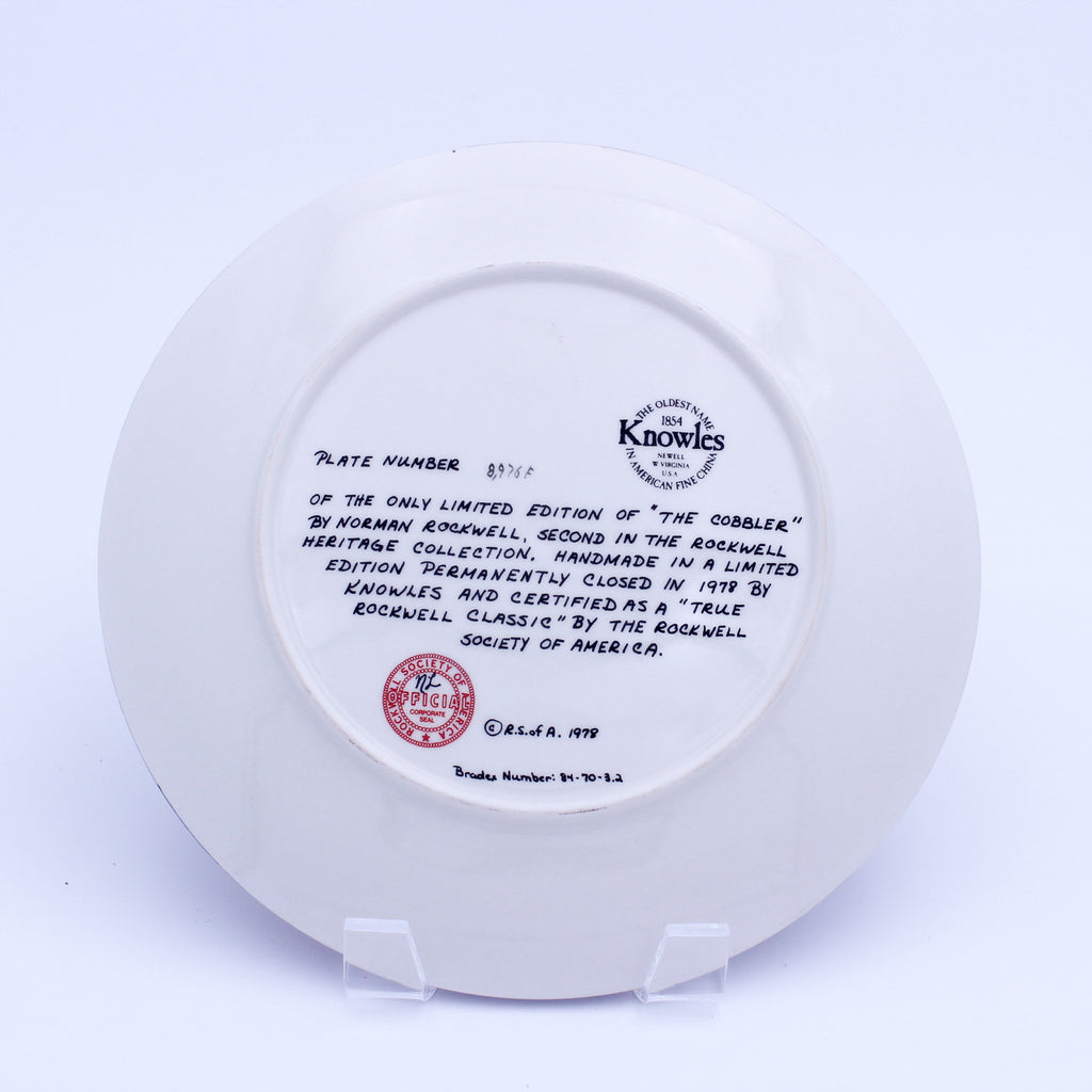 Norman Rockwell Plate – The Cobbler – Knowles Heritage – COA & Box – 1978