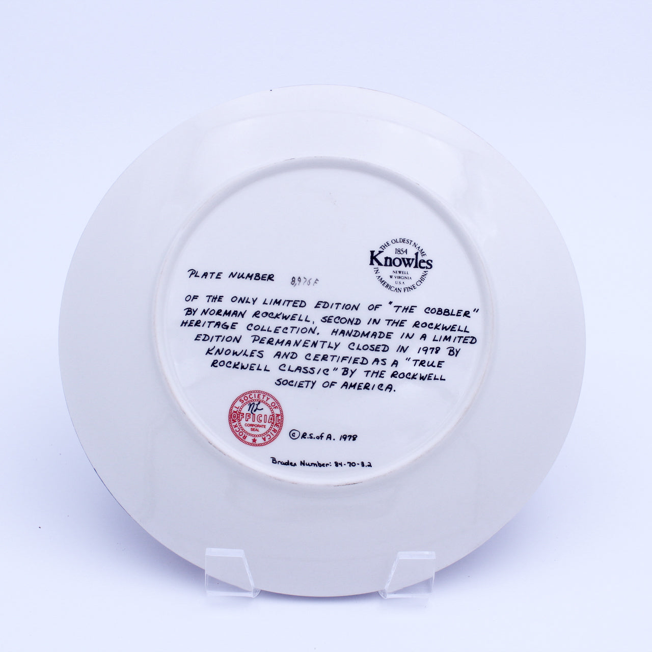 Norman Rockwell Plate – The Cobbler – Knowles Heritage – COA & Box – 1978