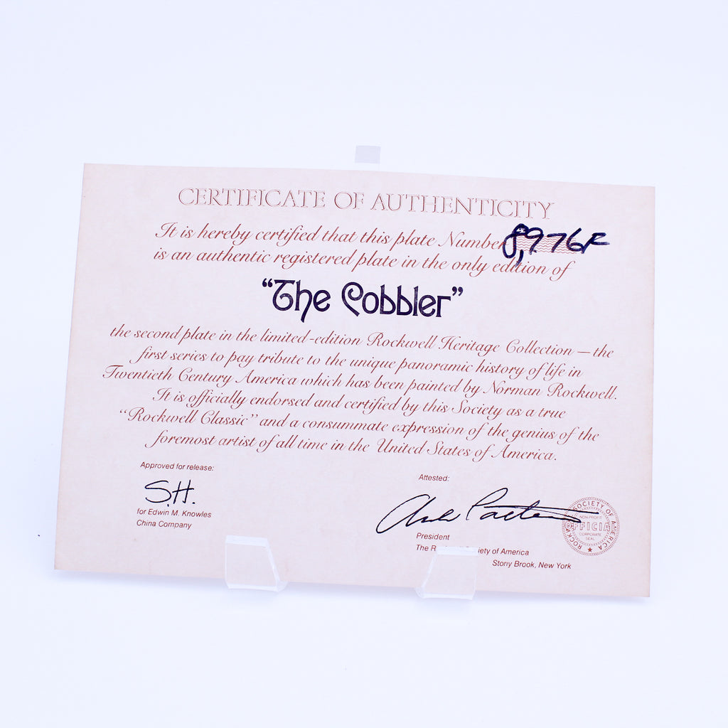 Norman Rockwell Plate – The Cobbler – Knowles Heritage – COA & Box – 1978