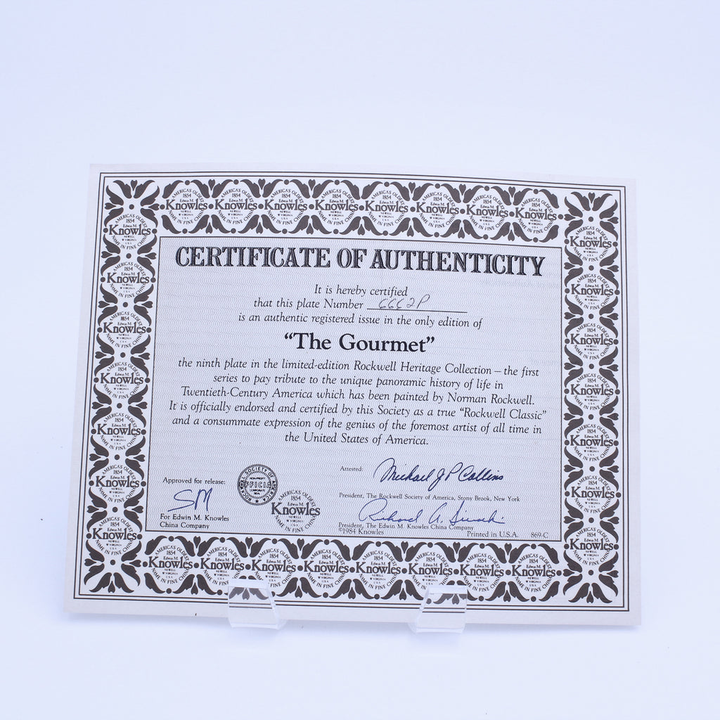 Norman Rockwell Plate – The Gourmet – Knowles Heritage – COA & Box – 1985