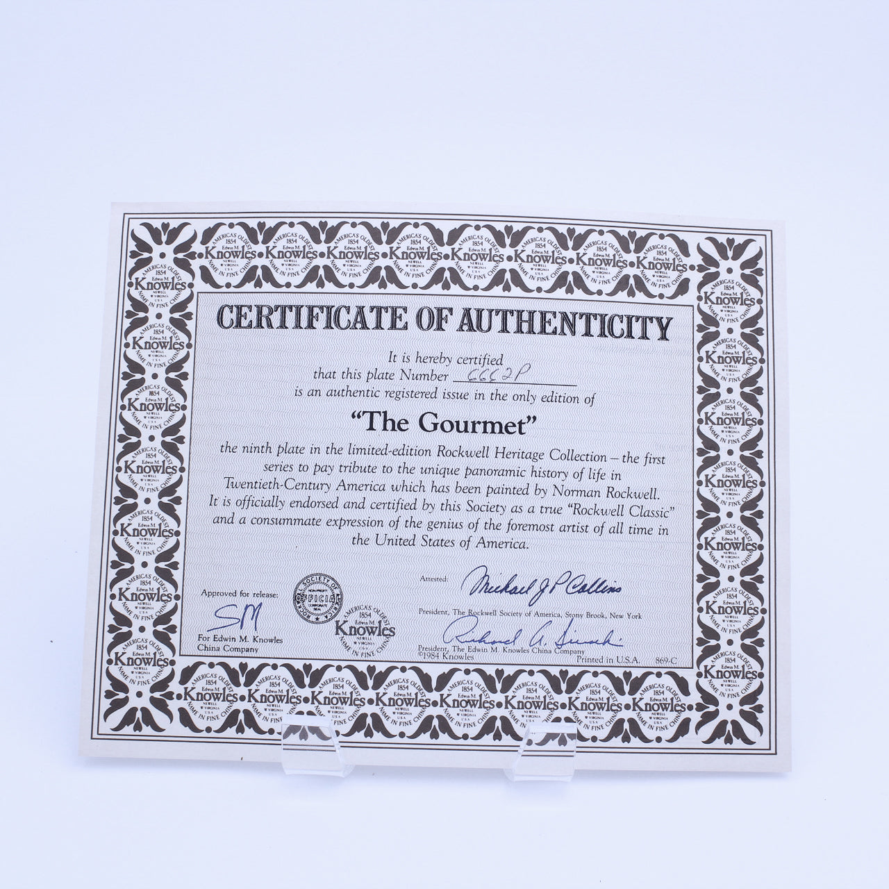 Norman Rockwell Plate – The Gourmet – Knowles Heritage – COA & Box – 1985