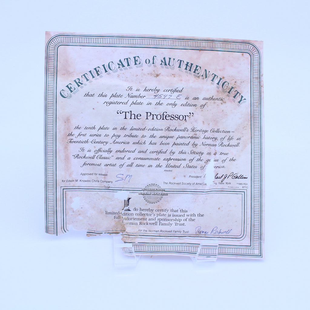 Norman Rockwell Plate – The Professor – Knowles Heritage – COA & Box – 1986