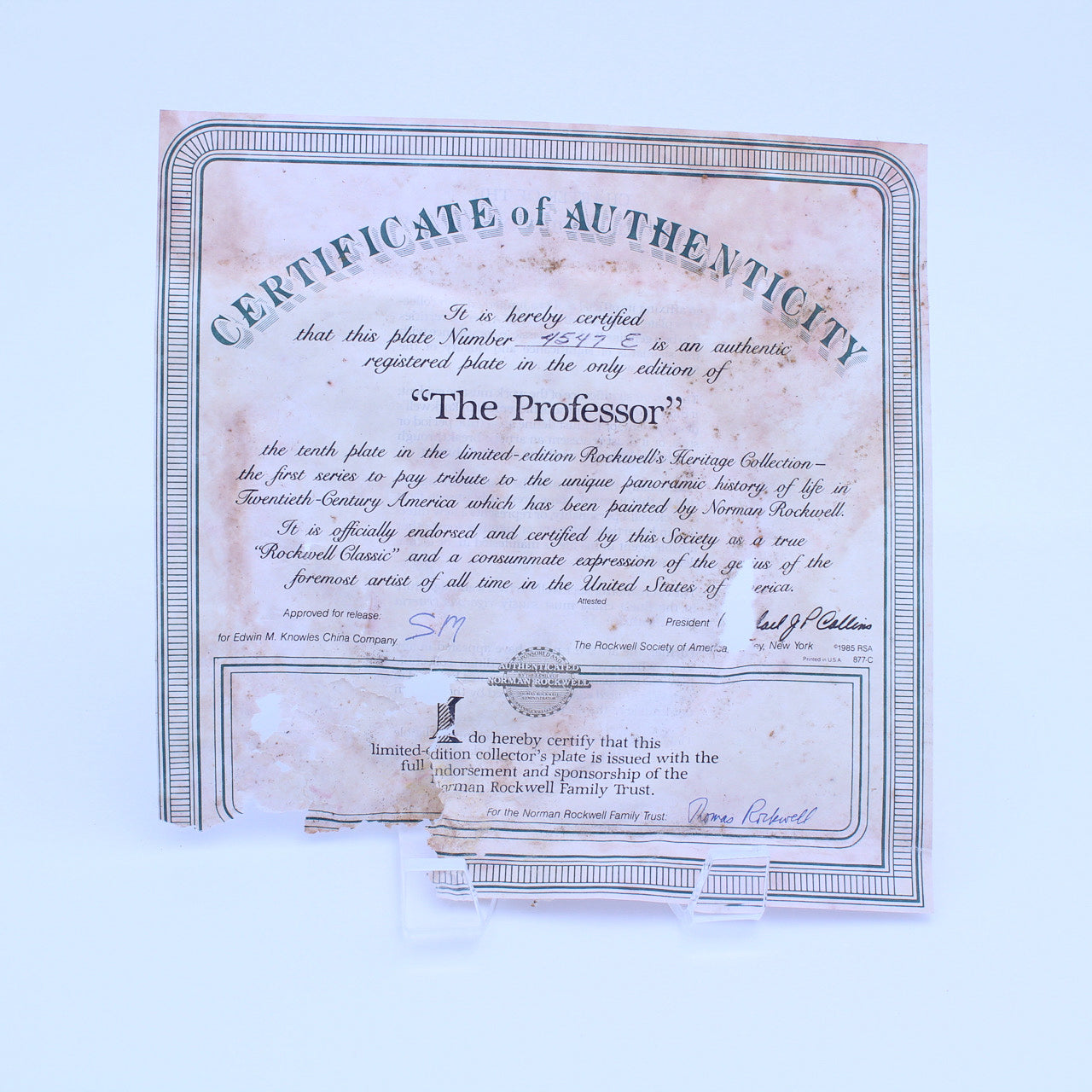 Norman Rockwell Plate – The Professor – Knowles Heritage – COA & Box – 1986